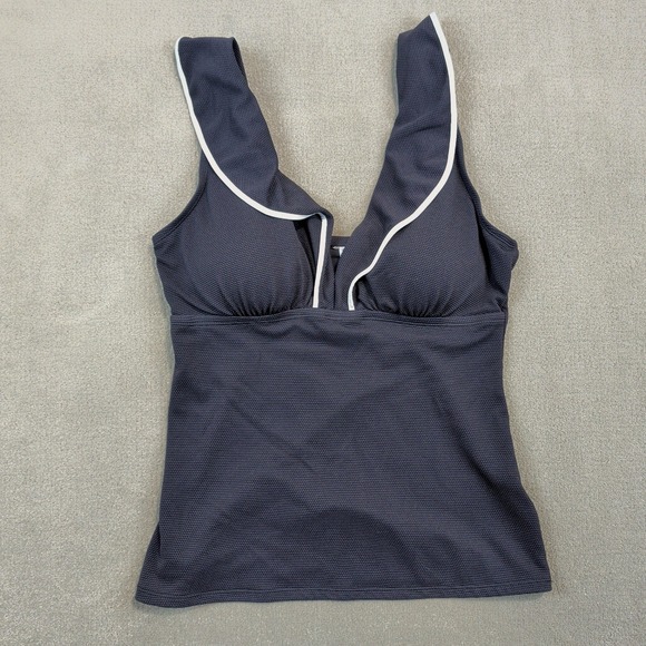 Tommy Bahama Tankini Top Womens Medium Gray Textured Ruffle V-Neck Swimwear — photo 2